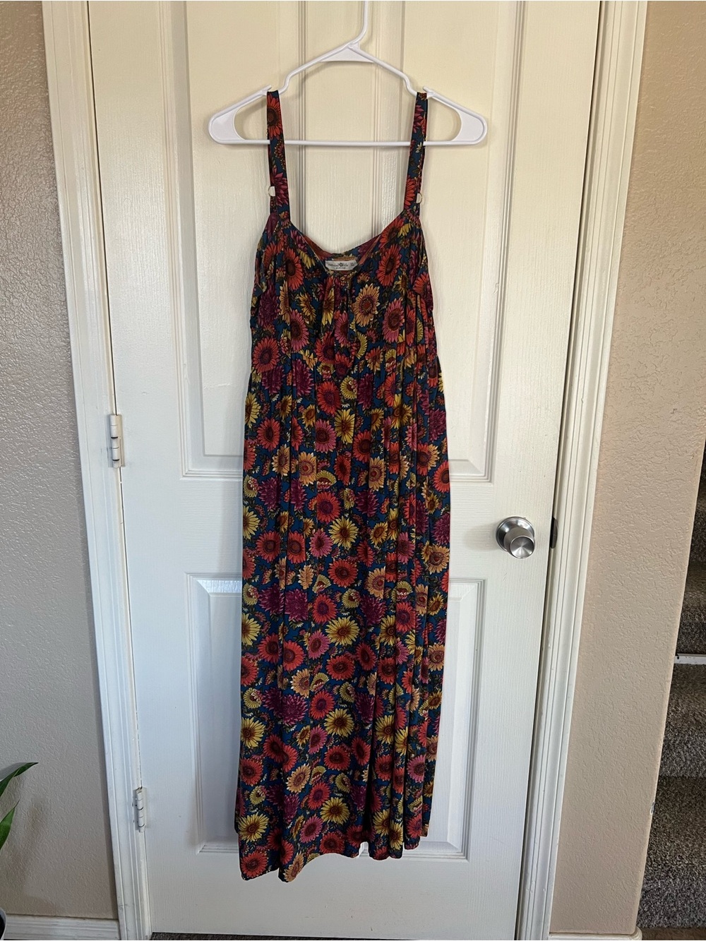 Natural Life XL Floral Maxi Dress Boho Rayon Adjustable Straps